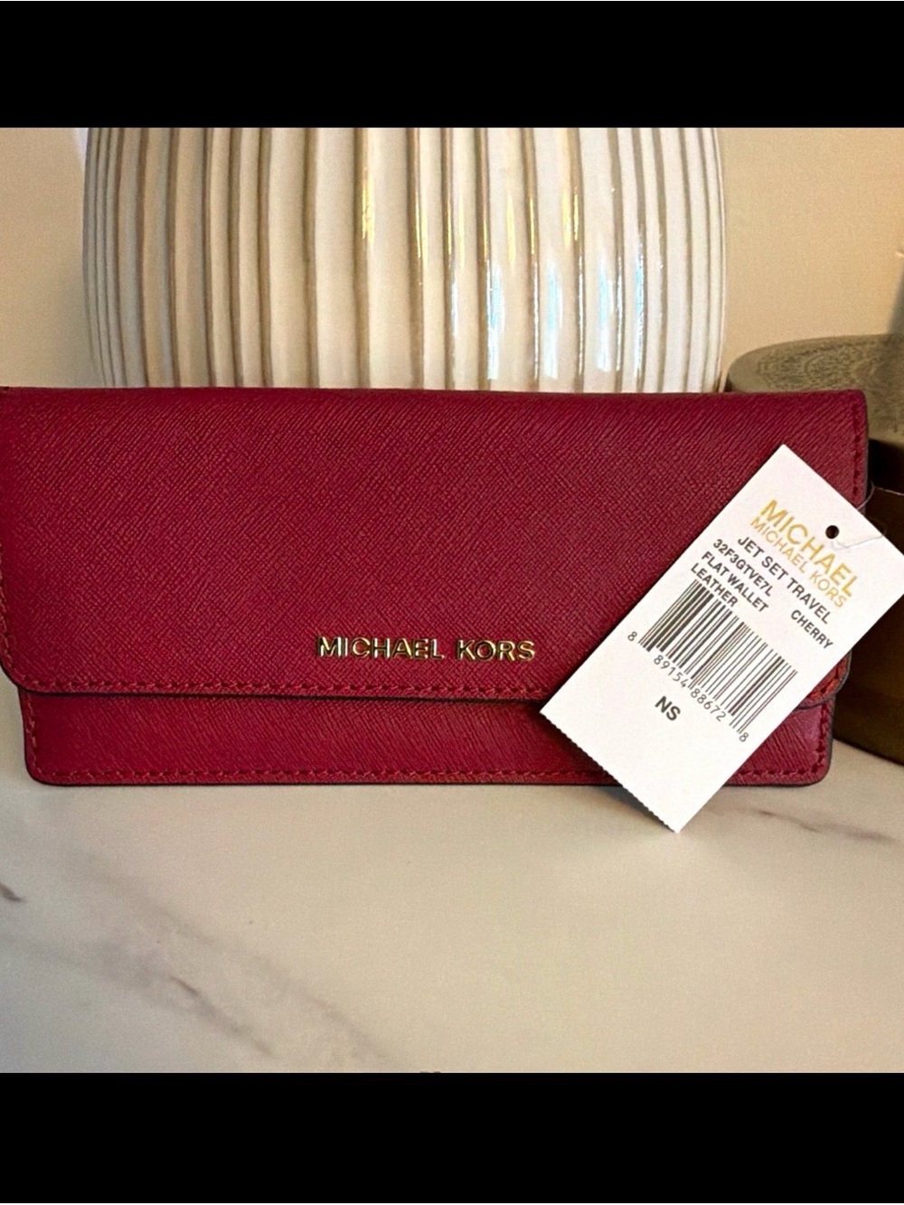 Michael Kors Cherry Jet Set Flat Wallet NEW!
